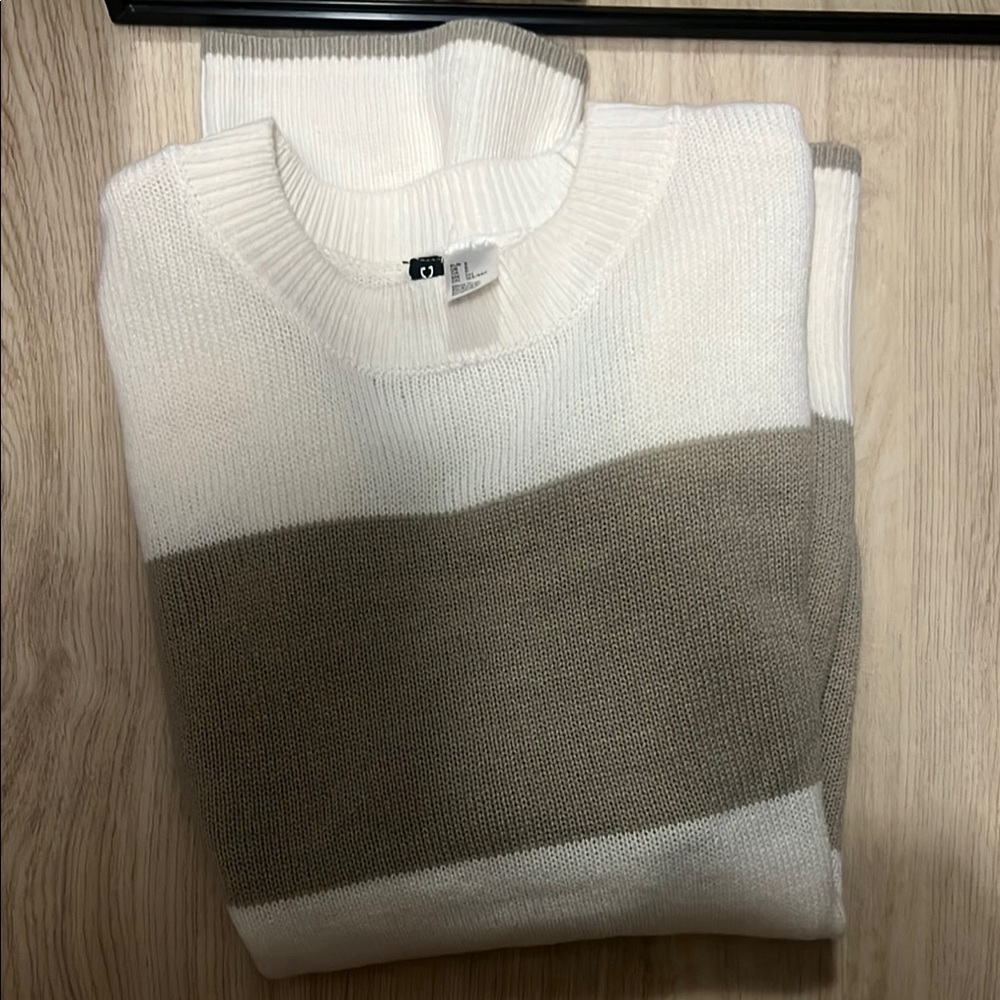 Striped White and Tan Sweater